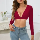 EVE V Neck Long Sleeve Crop Top YMYF-9318
