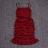 EVE Sexy Sling Vest Ruched Two Piece Skirts Set YMYF-0881