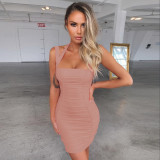 EVE Solid Color Backless Ruched Mini Dress YMYF-8836