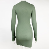 EVE Fitted Ribbed Zipper Long-Sleeve Mini Dress GZJF-1177