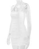 EVE Solid Color Backless Ruched Mini Dress YMYF-8836
