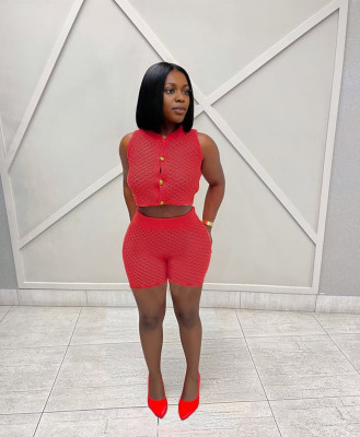 EVE Sleeveless Solid Color Sweater Two Piece Shorts Set QXTF-83027
