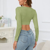 EVE V Neck Long Sleeve Crop Top YMYF-9318