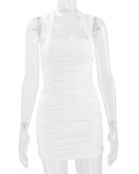 EVE Solid Color Backless Ruched Mini Dress YMYF-8836