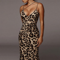 EVE Print V Neck Backless Maxi Dress GZJF-1632