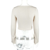 EVE V Neck Drawstring Flare Sleeve Short Tops GZJF-2582