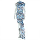 EVE Short Sleeve Print Split Maxi Dress GJYO-303625