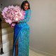 EVE Long Sleeve Print Split Maxi Dress GJYO-303711