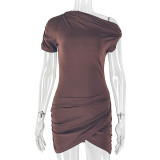 EVE Solid Color Slash Neck Ruched Bodycon Dress GJYO-303759