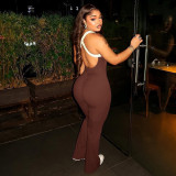 EVE Solid Color Sling Backless Flare Jumpsuit GJYO-006295