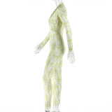 EVE V Neck Print Ruched Slim Jumpsuit GJYO-006293
