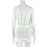 EVE Deep V Neck Long Sleeve Ruched Mini Dress GJYO-303760
