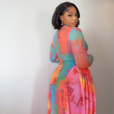 EVE Long Sleeve Print Ruched Maxi Dress GJYO-303717