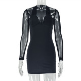EVE Mesh Long Sleeve Halterneck Mini Dress GJYO-303758