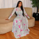 EVE Ruched Print Long Sleeve Maxi Dress GJYO-303706
