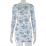 EVE Long Sleeve Print Ruched Mini Dress GJYO-303609