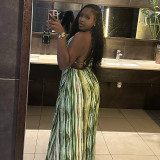 EVE Halterneck Print Tie Up Backless Maxi Dress GJYO-303239
