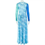 EVE Long Sleeve Print Split Maxi Dress GJYO-303711