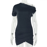 EVE Solid Color Slash Neck Ruched Bodycon Dress GJYO-303759