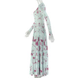 EVE Ruched Print Long Sleeve Maxi Dress GJYO-303706