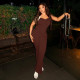 EVE Solid Color Sling Backless Flare Jumpsuit GJYO-006295