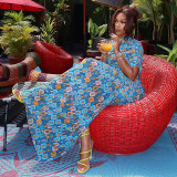 EVE Short Sleeve Print Split Maxi Dress GJYO-303625