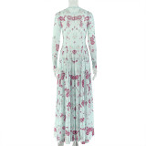 EVE Ruched Print Long Sleeve Maxi Dress GJYO-303706