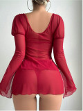 EVE Lace See Through Mesh Long-Sleeve Underwear Set YQ-W898