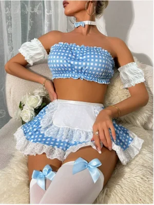 EVE Uniform Temptation Maid Costume Roleplay Polka Dot Print Set YQ-T014