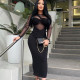 EVE Mesh Patchwork Long Sleeve Bodycon Dress GJYO-297666