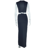 EVE Slash V Neck Sleeveless High Split Maxi Dress GJYO-301872