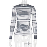 EVE Mesh Print Long Sleeve T Shirt GJYO-0128917