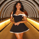 EVE Off Shoulder Color Block Mini Dress GJYO-301992