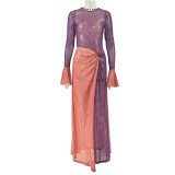 EVE Irregular O Neck Print Ruched Maxi Dress GJYO-303672