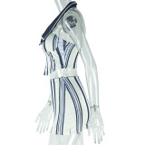 EVE Stripe Color Contrast Halterneck Halterneck 2 Piece Skirts Set GJYO-711632