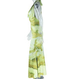 EVE Deep V Neck Print Halterneck Maxi Dress GJYO-302225