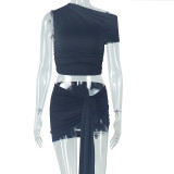 EVE Sleeveless Tie Up Solid Color Two Piece Skirts Set GJYO-711680