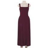 EVE Square Neck Solid Color Big Swing Midi Dress GAXB-A704DS