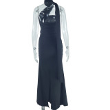 EVE Solid Color Backless Ribbon Maxi Dress GJYO-301015