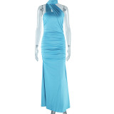EVE Solid Color Backless Ribbon Maxi Dress GJYO-301015