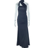 EVE Solid Color Backless Ribbon Maxi Dress GJYO-301015