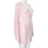 EVE Solid Color See Through Backless Mini Dress GAXB-W240DS