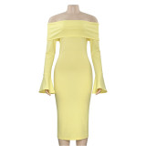 EVE Solid Color One Shoulder Midi Dress GAXB-A670DS