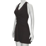 EVE V Neck Halterneck Backless Mini Dress GAXB-W215DS