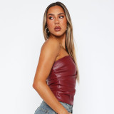 EVE Solid Color Leather Tube Top GAXB-C194TP
