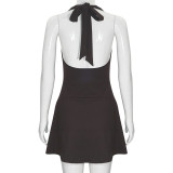 EVE V Neck Halterneck Backless Mini Dress GAXB-W215DS