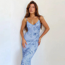 EVE Print Slim Sling Maxi Dress GAXB-W270DS