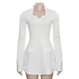 EVE Long Sleeve V Neck Mini Dress GAXB-D036DS