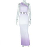 EVE Single Shoulder Sleeveless Gradient Two Piece Skirts Set GJYO-711698