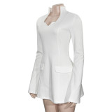EVE Long Sleeve V Neck Mini Dress GAXB-D036DS